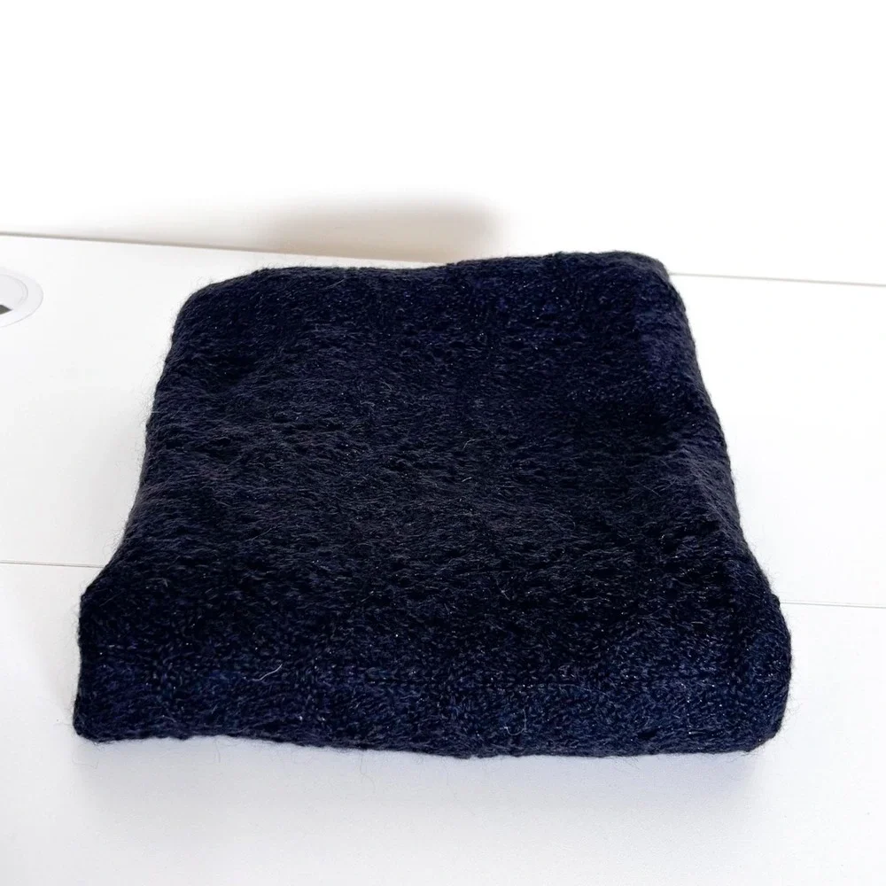 Ann Taylor LOFT Womens Pointelle Knit Vintage Scarf Wrap Black Wool Mohair OS